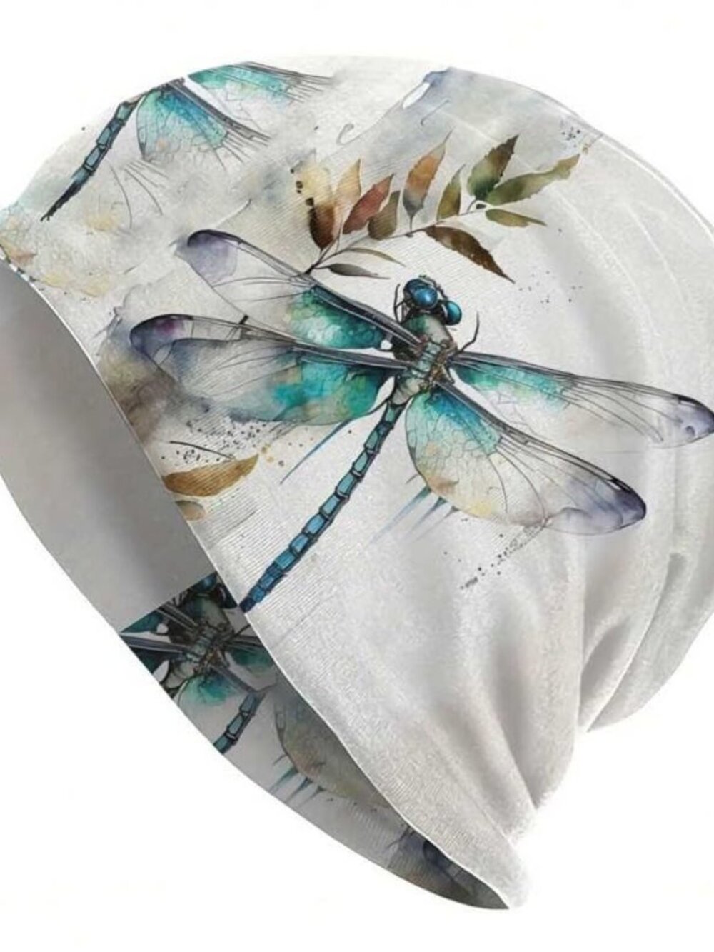 Slouchy Watercolor Dragonfly Beanie for Women Lightweight Skull Cap Soft Hat